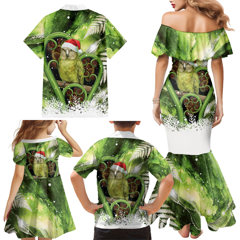 Kakapo New Zealand Christmas In July Family Matching Mermaid Dress and Hawaiian Shirt NZ Aroha Koru Fern Marble Vibes LT14 - Polynesian Pride