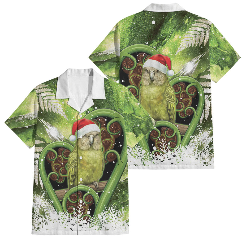 Kakapo New Zealand Christmas In July Family Matching Off Shoulder Short Dress and Hawaiian Shirt NZ Aroha Koru Fern Marble Vibes LT14 Dad's Shirt - Short Sleeve Green - Polynesian Pride
