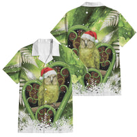 Kakapo New Zealand Christmas In July Family Matching Off Shoulder Short Dress and Hawaiian Shirt NZ Aroha Koru Fern Marble Vibes LT14 Dad's Shirt - Short Sleeve Green - Polynesian Pride