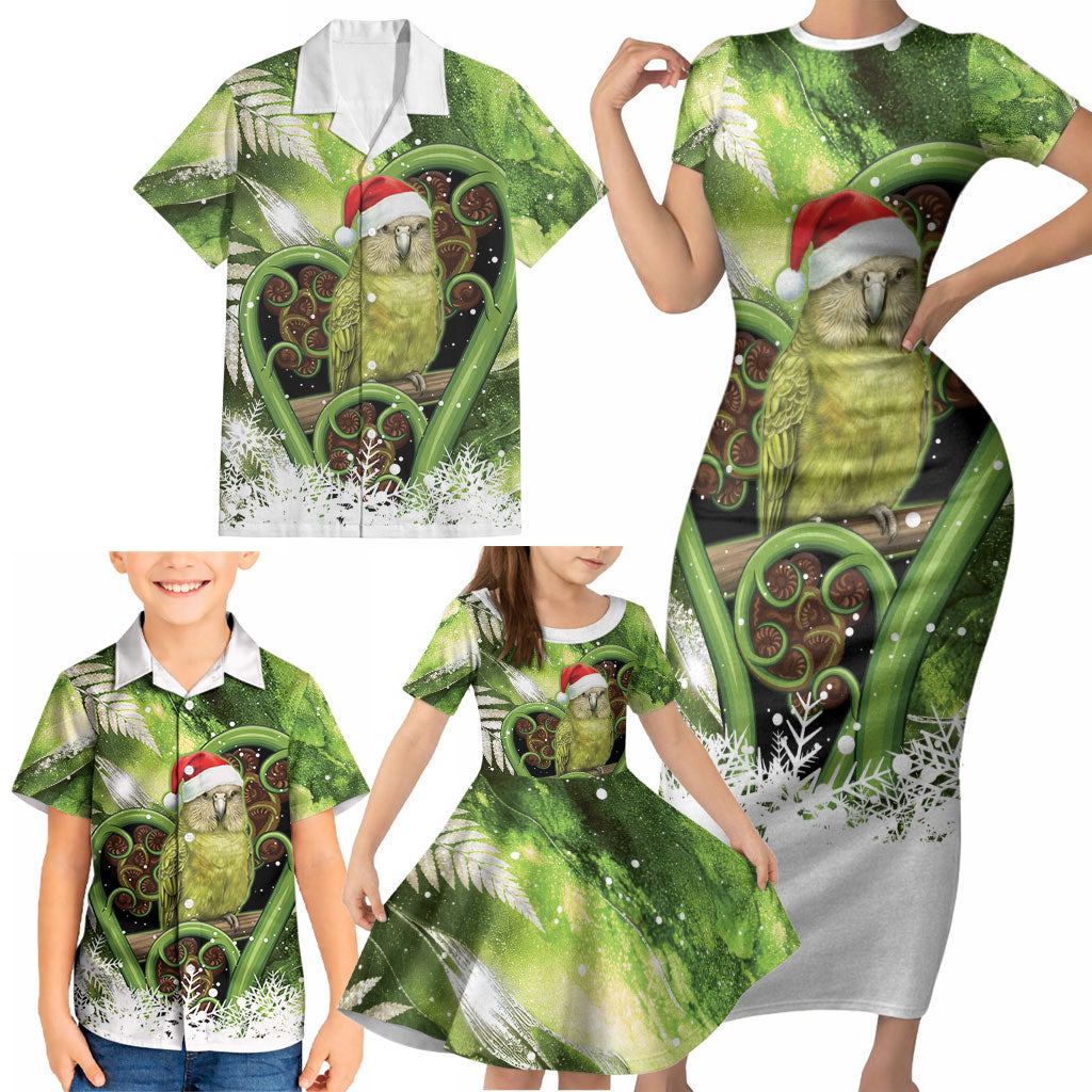 Kakapo New Zealand Christmas In July Family Matching Short Sleeve Bodycon Dress and Hawaiian Shirt NZ Aroha Koru Fern Marble Vibes LT14 - Polynesian Pride