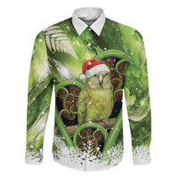 Kakapo New Zealand Christmas In July Family Matching Summer Maxi Dress and Hawaiian Shirt NZ Aroha Koru Fern Marble Vibes LT14 Dad's Shirt - Long Sleeve Green - Polynesian Pride