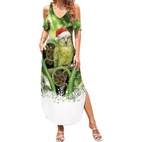 Kakapo New Zealand Christmas In July Family Matching Summer Maxi Dress and Hawaiian Shirt NZ Aroha Koru Fern Marble Vibes LT14 Mom's Dress Green - Polynesian Pride