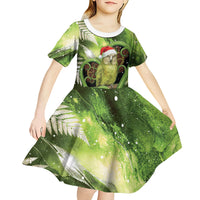 Kakapo New Zealand Christmas In July Kid Short Sleeve Dress NZ Aroha Koru Fern Marble Vibes LT14 - Polynesian Pride