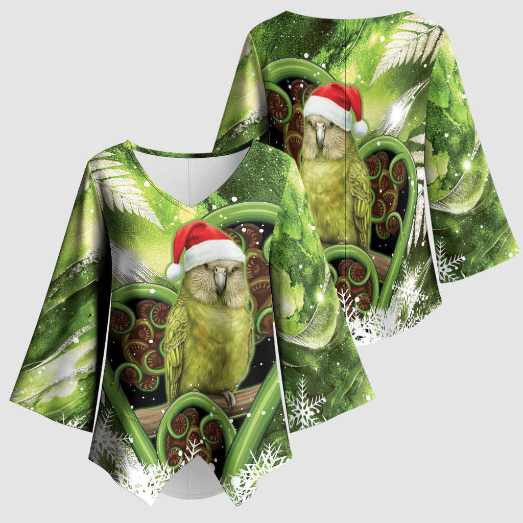 Kakapo New Zealand Christmas In July Kimono Sleeve Blouse NZ Aroha Koru Fern Marble Vibes LT14 - Polynesian Pride