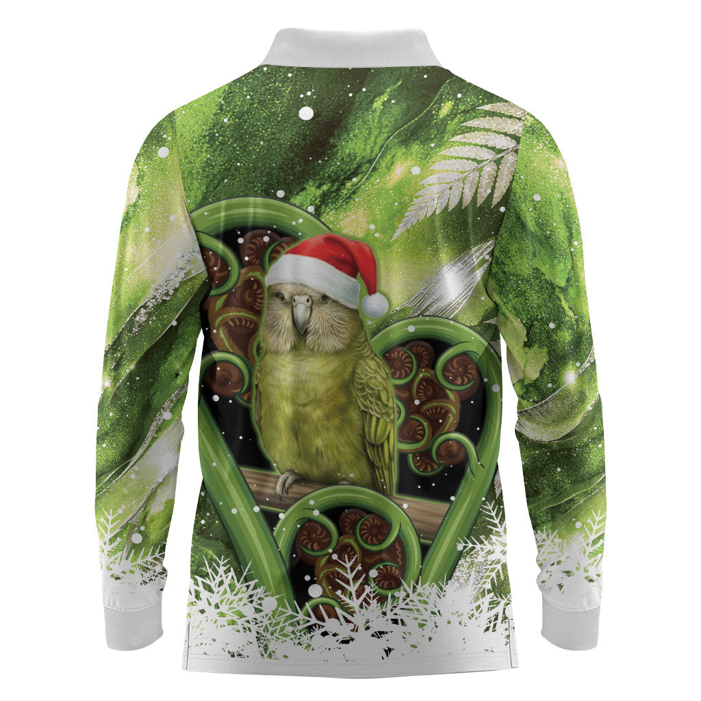 Kakapo New Zealand Christmas In July Long Sleeve Polo Shirt NZ Aroha Koru Fern Marble Vibes LT14 - Polynesian Pride