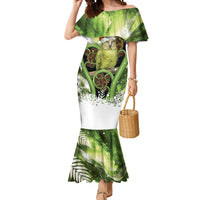 Kakapo New Zealand Christmas In July Mermaid Dress NZ Aroha Koru Fern Marble Vibes LT14 Women Green - Polynesian Pride