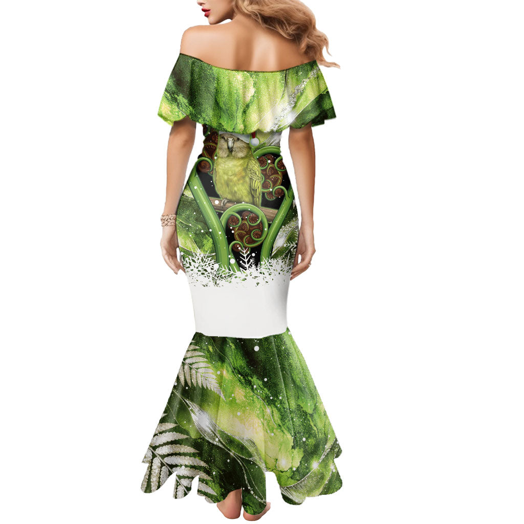 Kakapo New Zealand Christmas In July Mermaid Dress NZ Aroha Koru Fern Marble Vibes LT14 - Polynesian Pride