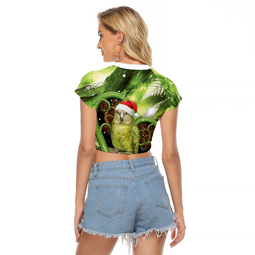 Kakapo New Zealand Christmas In July Raglan Cropped T Shirt NZ Aroha Koru Fern Marble Vibes LT14 - Polynesian Pride