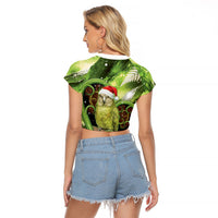 Kakapo New Zealand Christmas In July Raglan Cropped T Shirt NZ Aroha Koru Fern Marble Vibes LT14 - Polynesian Pride