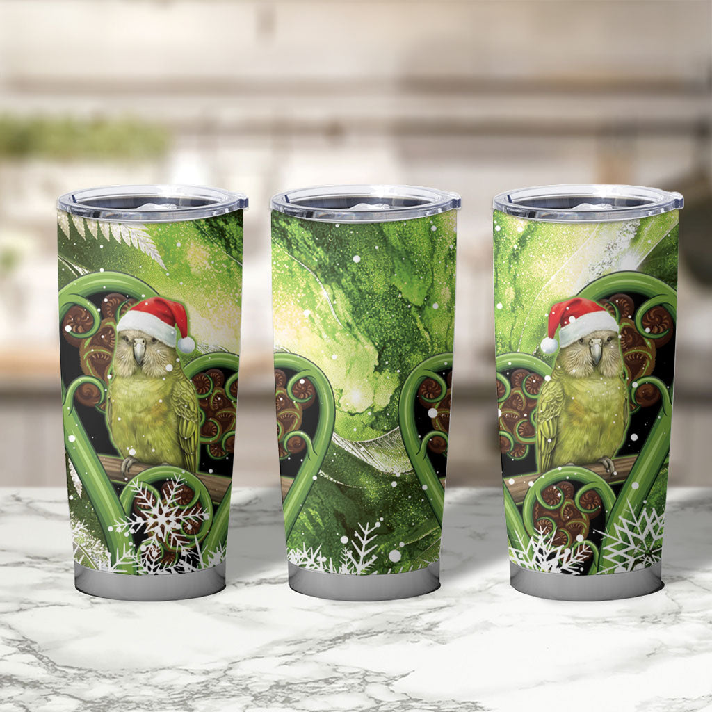 Kakapo New Zealand Christmas In July Tumbler Cup NZ Aroha Koru Fern Marble Vibes LT14 - Polynesian Pride