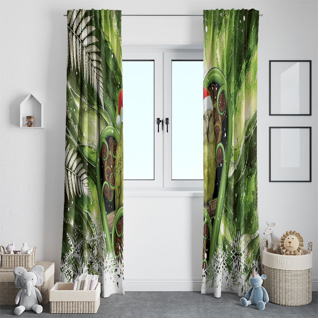 Kakapo New Zealand Christmas In July Window Curtain NZ Aroha Koru Fern Marble Vibes