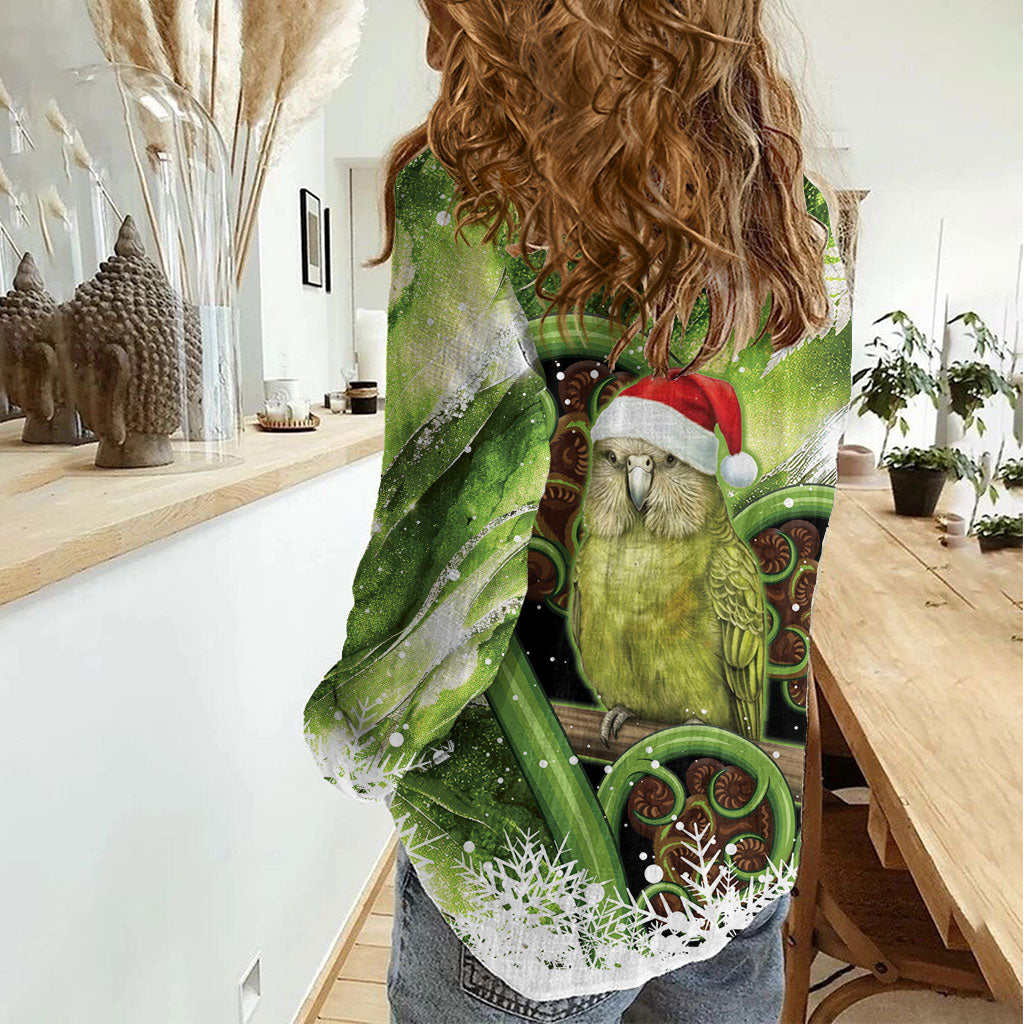 Kakapo New Zealand Christmas In July Women Casual Shirt NZ Aroha Koru Fern Marble Vibes LT14 - Polynesian Pride