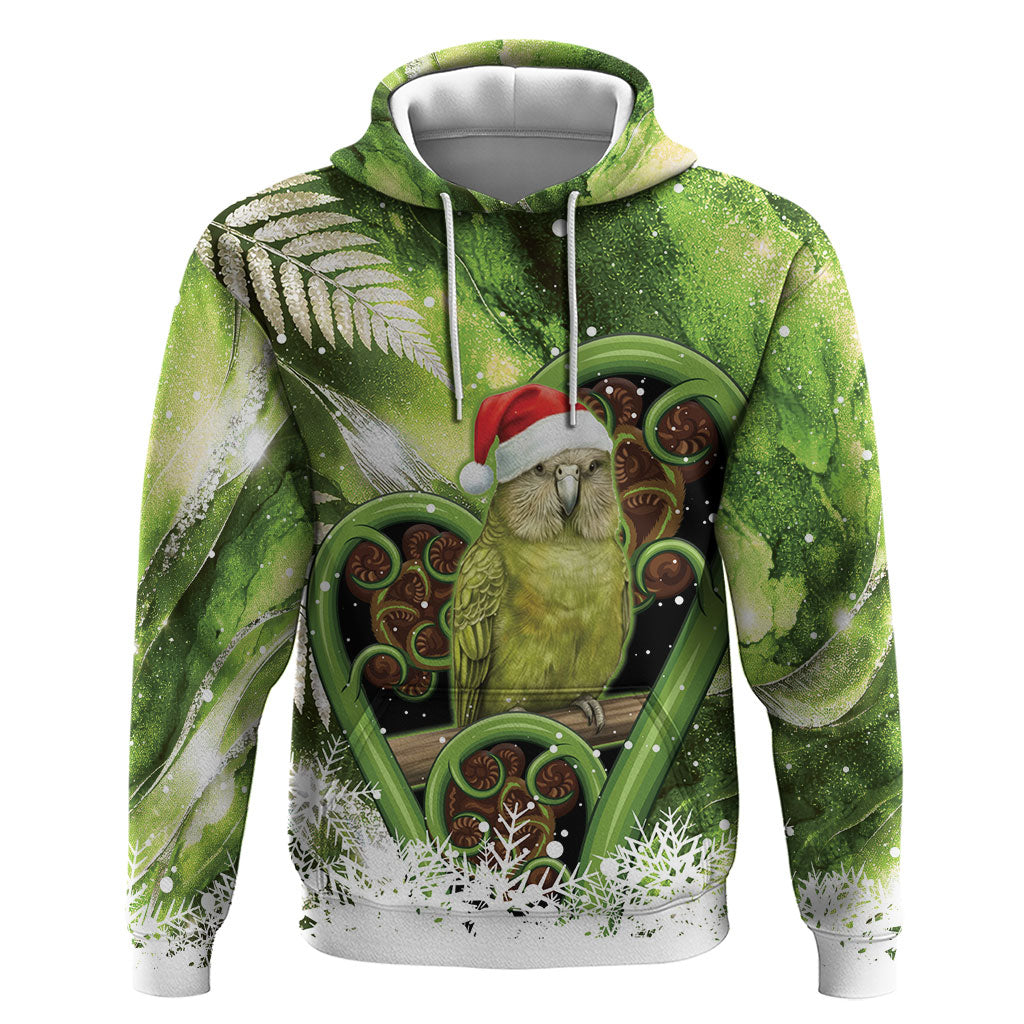 Kakapo New Zealand Christmas In July Zip Hoodie NZ Aroha Koru Fern Marble Vibes LT14 Pullover Hoodie Green - Polynesian Pride