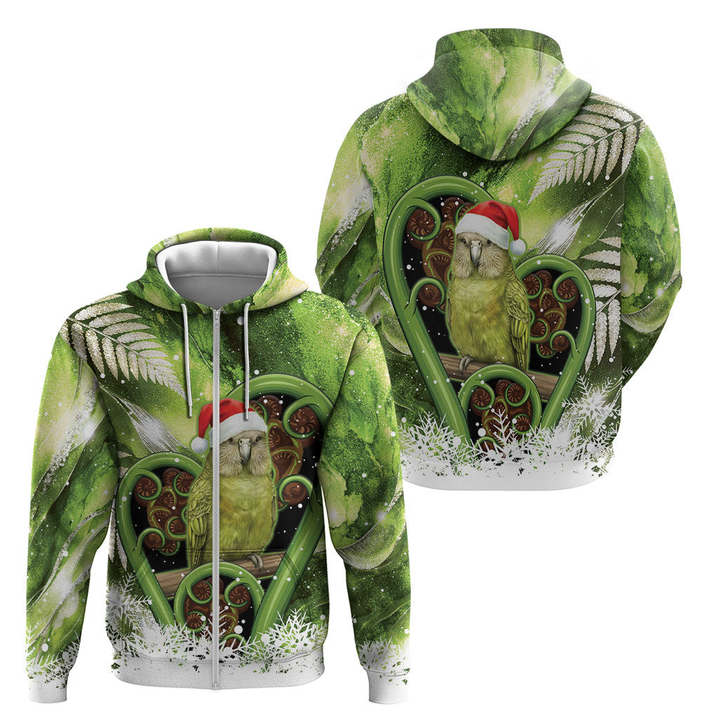 Kakapo New Zealand Christmas In July Zip Hoodie NZ Aroha Koru Fern Marble Vibes LT14 - Polynesian Pride