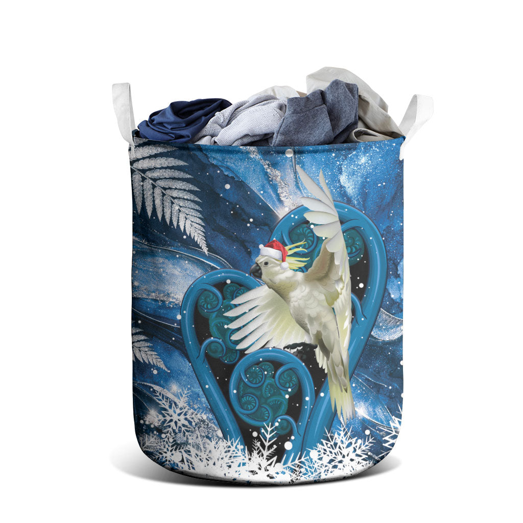 Sulphur-crested Cockatoo New Zealand Christmas In July Laundry Basket NZ Aroha Koru Fern Marble Vibes LT14 - Polynesian Pride