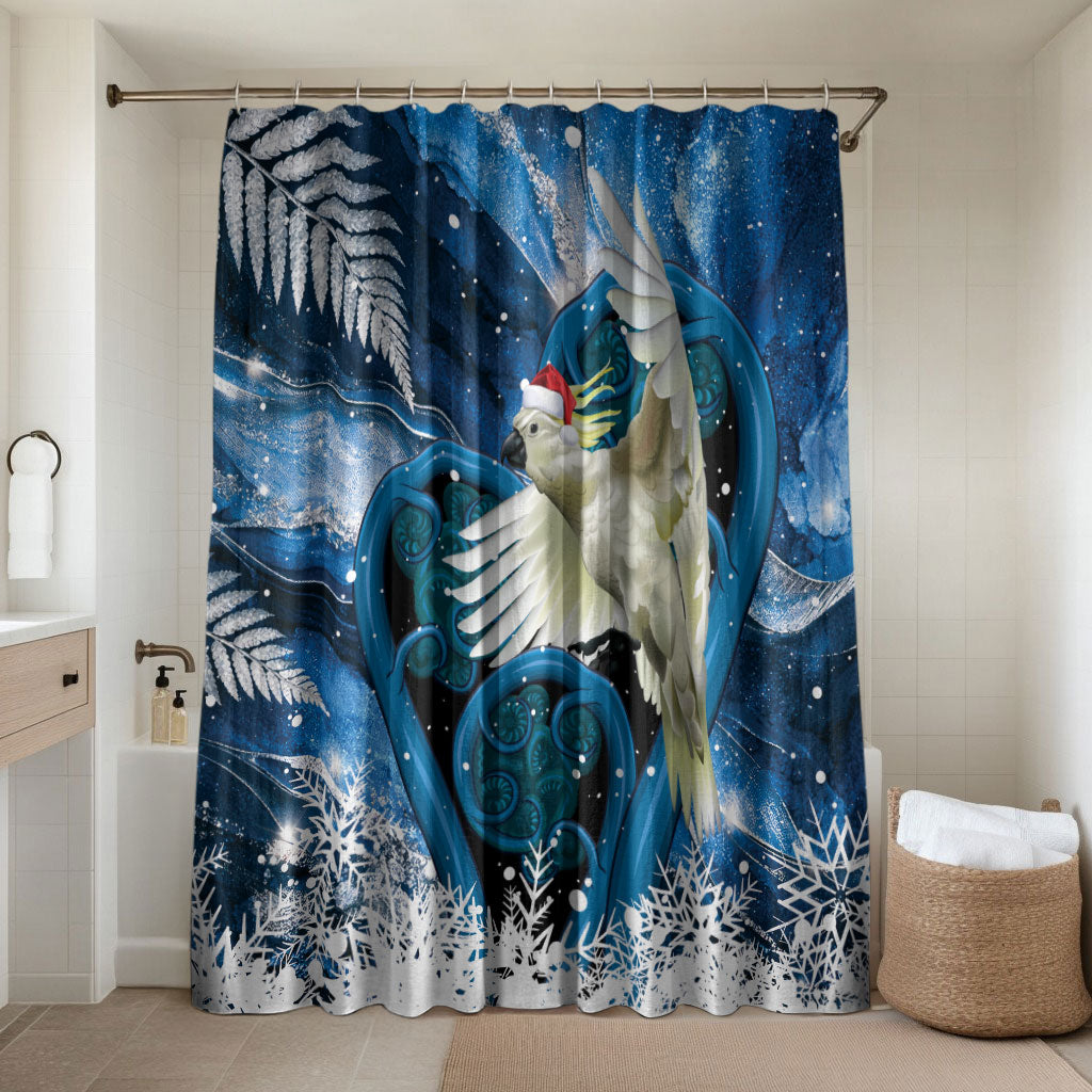Sulphur-crested Cockatoo New Zealand Christmas In July Bathroom Set NZ Aroha Koru Fern Marble Vibes LT14 Shower Curtain Only Blue - Polynesian Pride