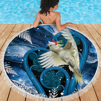 Sulphur-crested Cockatoo New Zealand Christmas In July Beach Blanket NZ Aroha Koru Fern Marble Vibes LT14 - Polynesian Pride