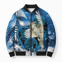 Sulphur-crested Cockatoo New Zealand Christmas In July Bomber Puffer Jacket NZ Aroha Koru Fern Marble Vibes LT14 Unisex Blue - Polynesian Pride