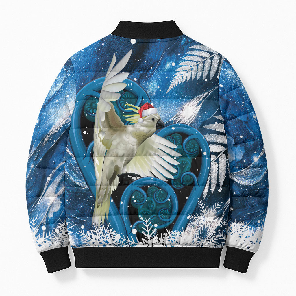 Sulphur-crested Cockatoo New Zealand Christmas In July Bomber Puffer Jacket NZ Aroha Koru Fern Marble Vibes LT14 - Polynesian Pride
