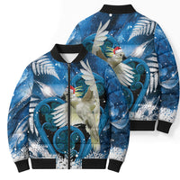 Sulphur-crested Cockatoo New Zealand Christmas In July Bomber Puffer Jacket NZ Aroha Koru Fern Marble Vibes LT14 - Polynesian Pride