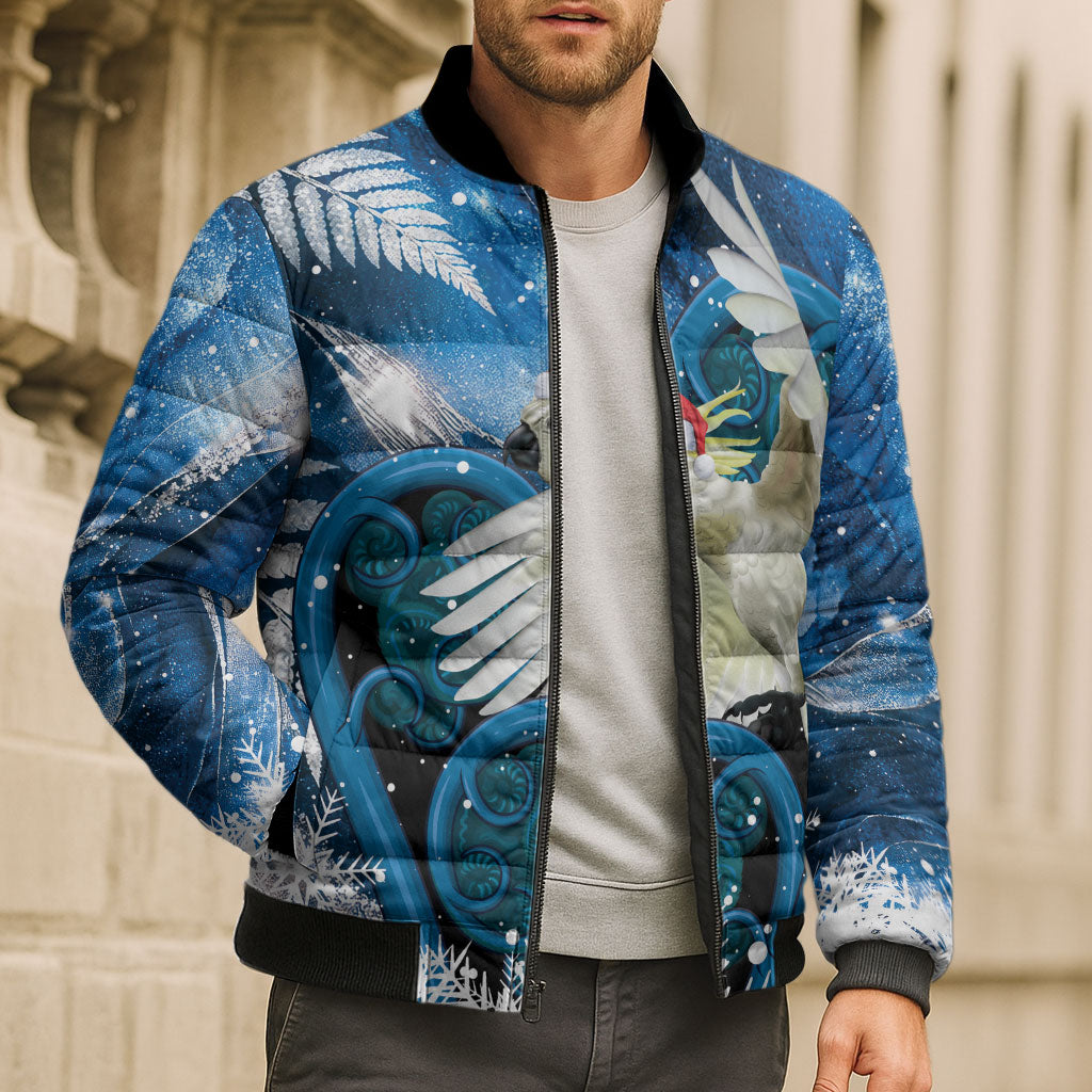 Sulphur-crested Cockatoo New Zealand Christmas In July Bomber Puffer Jacket NZ Aroha Koru Fern Marble Vibes LT14 - Polynesian Pride
