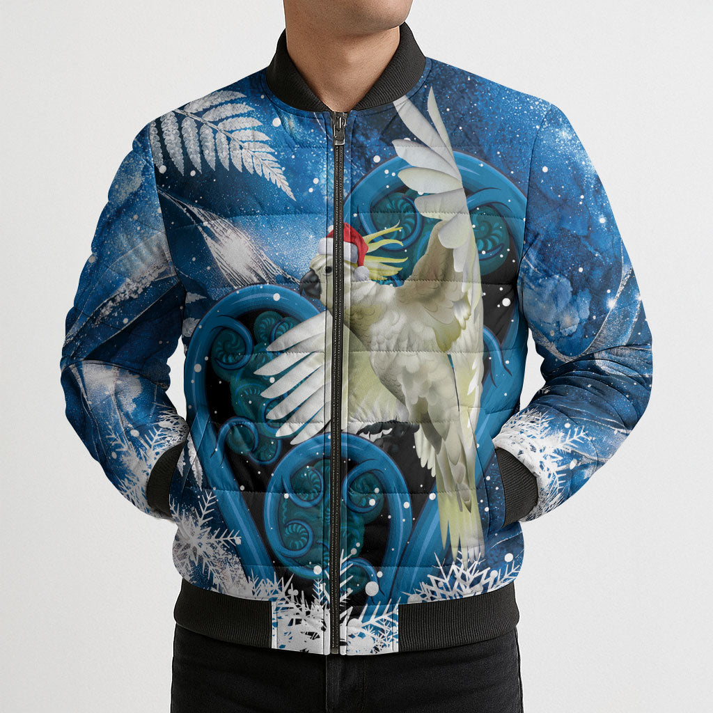 Sulphur-crested Cockatoo New Zealand Christmas In July Bomber Puffer Jacket NZ Aroha Koru Fern Marble Vibes LT14 - Polynesian Pride