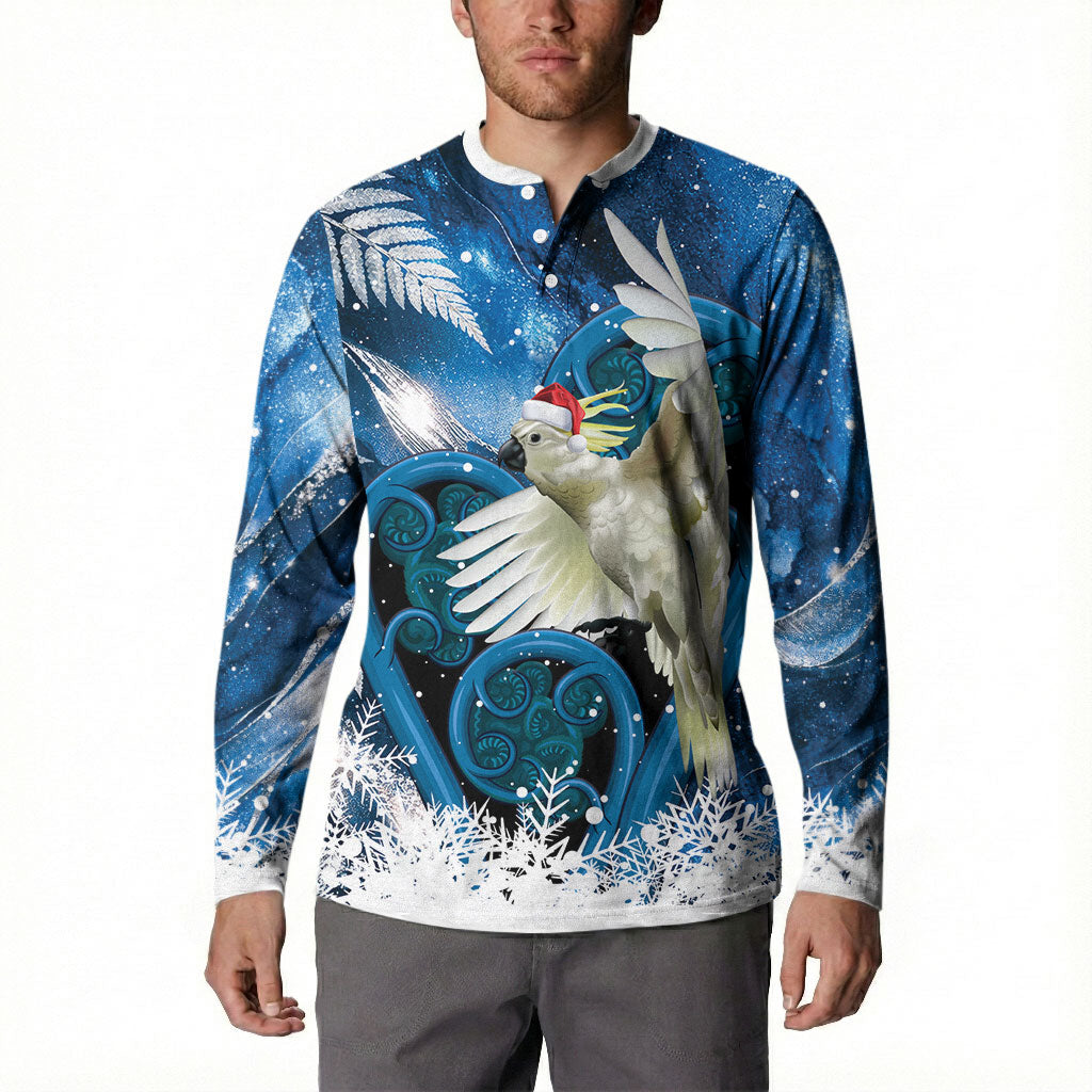 Sulphur-crested Cockatoo New Zealand Christmas In July Button Sweatshirt NZ Aroha Koru Fern Marble Vibes