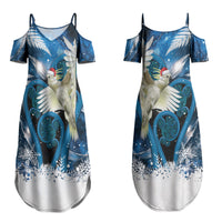 Sulphur-crested Cockatoo New Zealand Christmas In July Couples Matching Summer Maxi Dress and Long Sleeve Button Shirt NZ Aroha Koru Fern Marble Vibes LT14 - Polynesian Pride