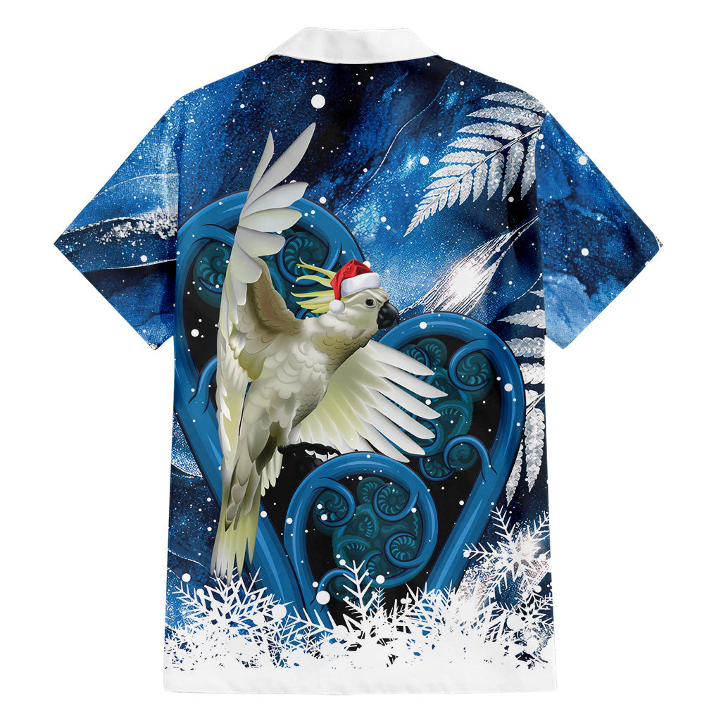 Sulphur-crested Cockatoo New Zealand Christmas In July Family Matching Off Shoulder Maxi Dress and Hawaiian Shirt NZ Aroha Koru Fern Marble Vibes LT14 - Polynesian Pride