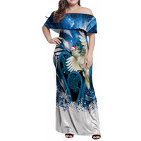 Sulphur-crested Cockatoo New Zealand Christmas In July Family Matching Off Shoulder Maxi Dress and Hawaiian Shirt NZ Aroha Koru Fern Marble Vibes LT14 Mom's Dress Blue - Polynesian Pride