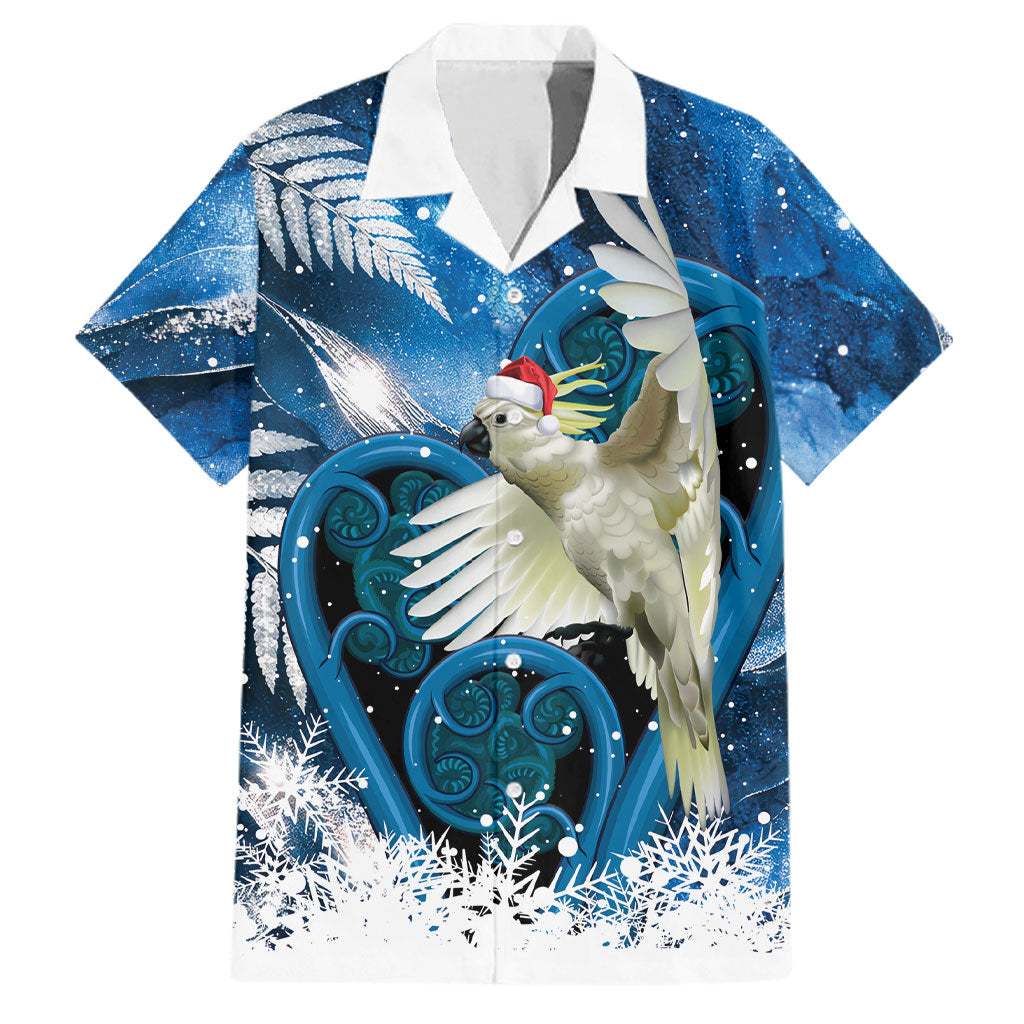 Sulphur-crested Cockatoo New Zealand Christmas In July Family Matching Puletasi and Hawaiian Shirt NZ Aroha Koru Fern Marble Vibes LT14 Dad's Shirt - Short Sleeve Blue - Polynesian Pride