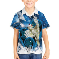Sulphur-crested Cockatoo New Zealand Christmas In July Family Matching Tank Maxi Dress and Hawaiian Shirt NZ Aroha Koru Fern Marble Vibes LT14 Son's Shirt Blue - Polynesian Pride