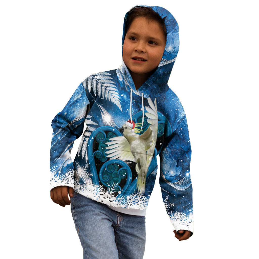 Sulphur-crested Cockatoo New Zealand Christmas In July Kid Hoodie NZ Aroha Koru Fern Marble Vibes LT14 - Polynesian Pride