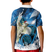 Sulphur-crested Cockatoo New Zealand Christmas In July Kid Polo Shirt NZ Aroha Koru Fern Marble Vibes LT14 - Polynesian Pride