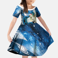 Sulphur-crested Cockatoo New Zealand Christmas In July Kid Short Sleeve Dress NZ Aroha Koru Fern Marble Vibes LT14 KID Blue - Polynesian Pride