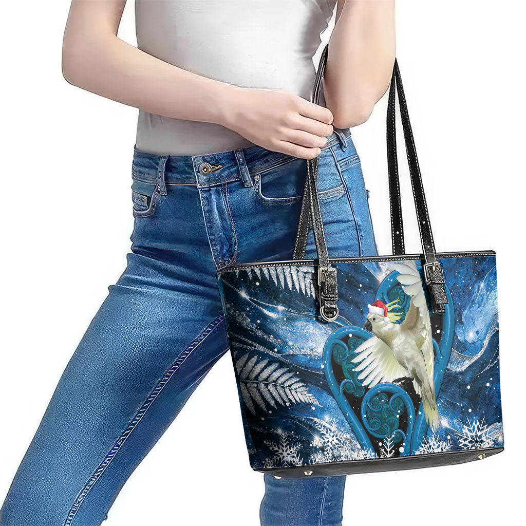 Sulphur-crested Cockatoo New Zealand Christmas In July Leather Tote Bag NZ Aroha Koru Fern Marble Vibes LT14 - Polynesian Pride