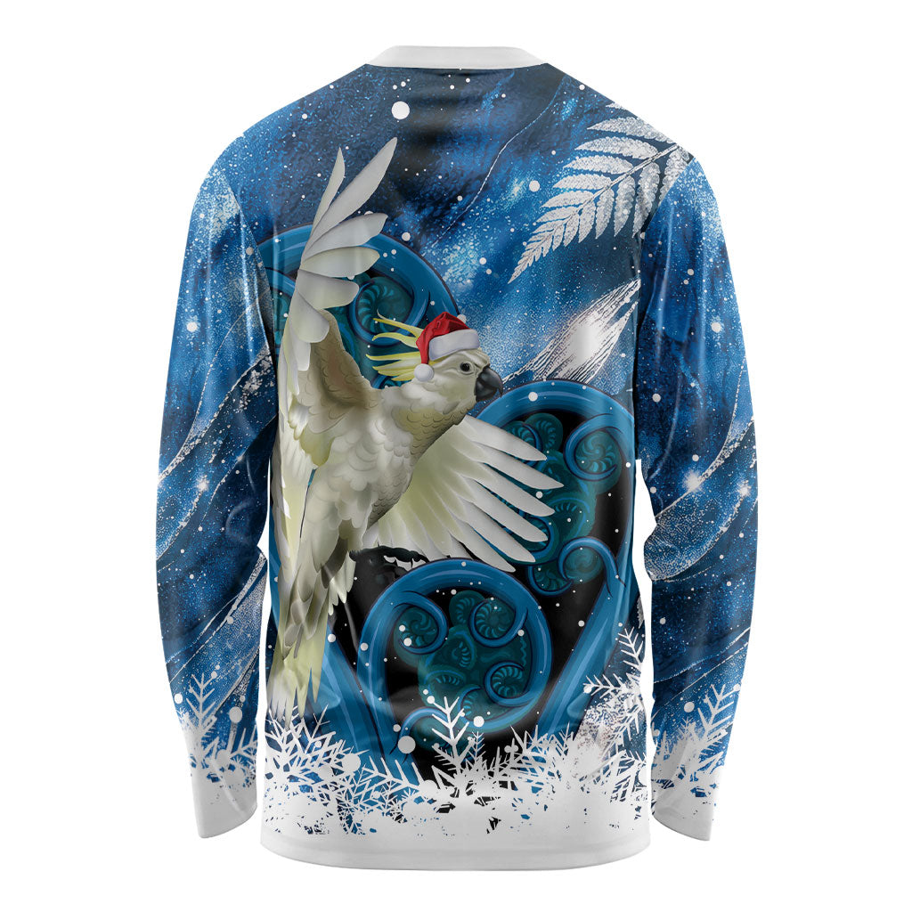 Sulphur-crested Cockatoo New Zealand Christmas In July Long Sleeve Shirt NZ Aroha Koru Fern Marble Vibes LT14 - Polynesian Pride