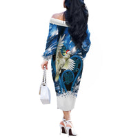 Sulphur-crested Cockatoo New Zealand Christmas In July Off The Shoulder Long Sleeve Dress NZ Aroha Koru Fern Marble Vibes LT14 - Polynesian Pride