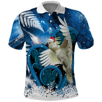 Sulphur-crested Cockatoo New Zealand Christmas In July Polo Shirt NZ Aroha Koru Fern Marble Vibes LT14 Blue - Polynesian Pride