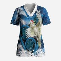 Sulphur-crested Cockatoo New Zealand Christmas In July Scrub Top NZ Aroha Koru Fern Marble Vibes LT14 Adult Blue - Polynesian Pride