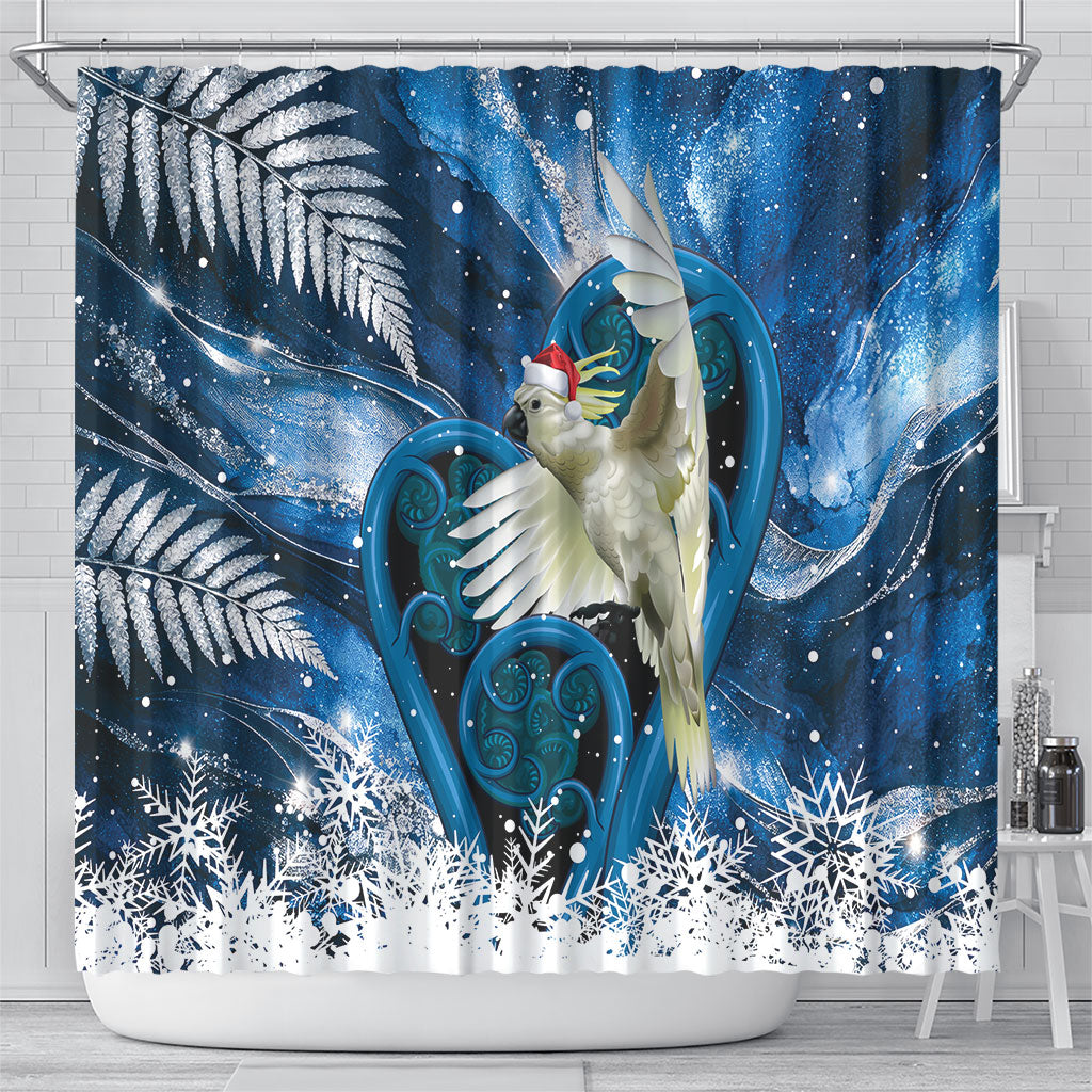 Sulphur-crested Cockatoo New Zealand Christmas In July Shower Curtain NZ Aroha Koru Fern Marble Vibes LT14 - Polynesian Pride