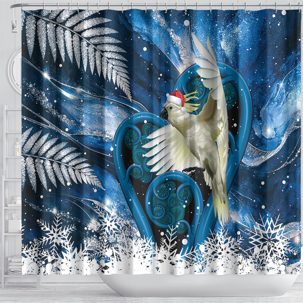 Sulphur-crested Cockatoo New Zealand Christmas In July Shower Curtain NZ Aroha Koru Fern Marble Vibes LT14 - Polynesian Pride