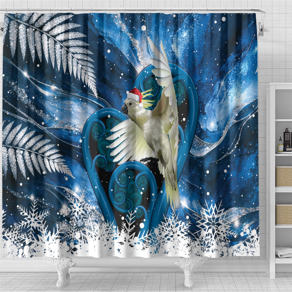 Sulphur-crested Cockatoo New Zealand Christmas In July Shower Curtain NZ Aroha Koru Fern Marble Vibes LT14 - Polynesian Pride
