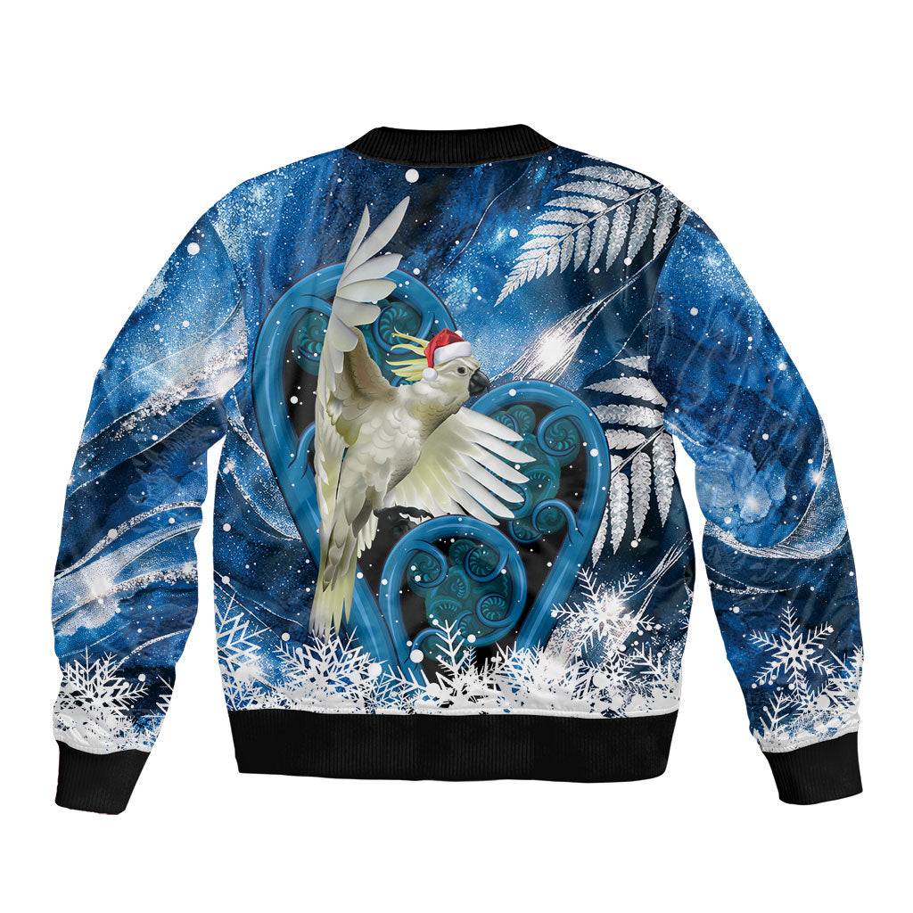 Sulphur-crested Cockatoo New Zealand Christmas In July Sleeve Zip Bomber Jacket NZ Aroha Koru Fern Marble Vibes LT14 - Polynesian Pride