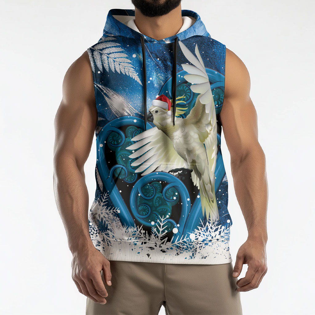 Sulphur-crested Cockatoo New Zealand Christmas In July Sleeveless Hoodie NZ Aroha Koru Fern Marble Vibes LT14 - Polynesian Pride