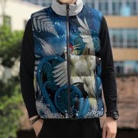 Sulphur-crested Cockatoo New Zealand Christmas In July Sleeveless Puffer Jacket NZ Aroha Koru Fern Marble Vibes LT14 - Polynesian Pride