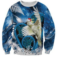 Sulphur-crested Cockatoo New Zealand Christmas In July Sweatshirt NZ Aroha Koru Fern Marble Vibes LT14 Unisex Blue - Polynesian Pride
