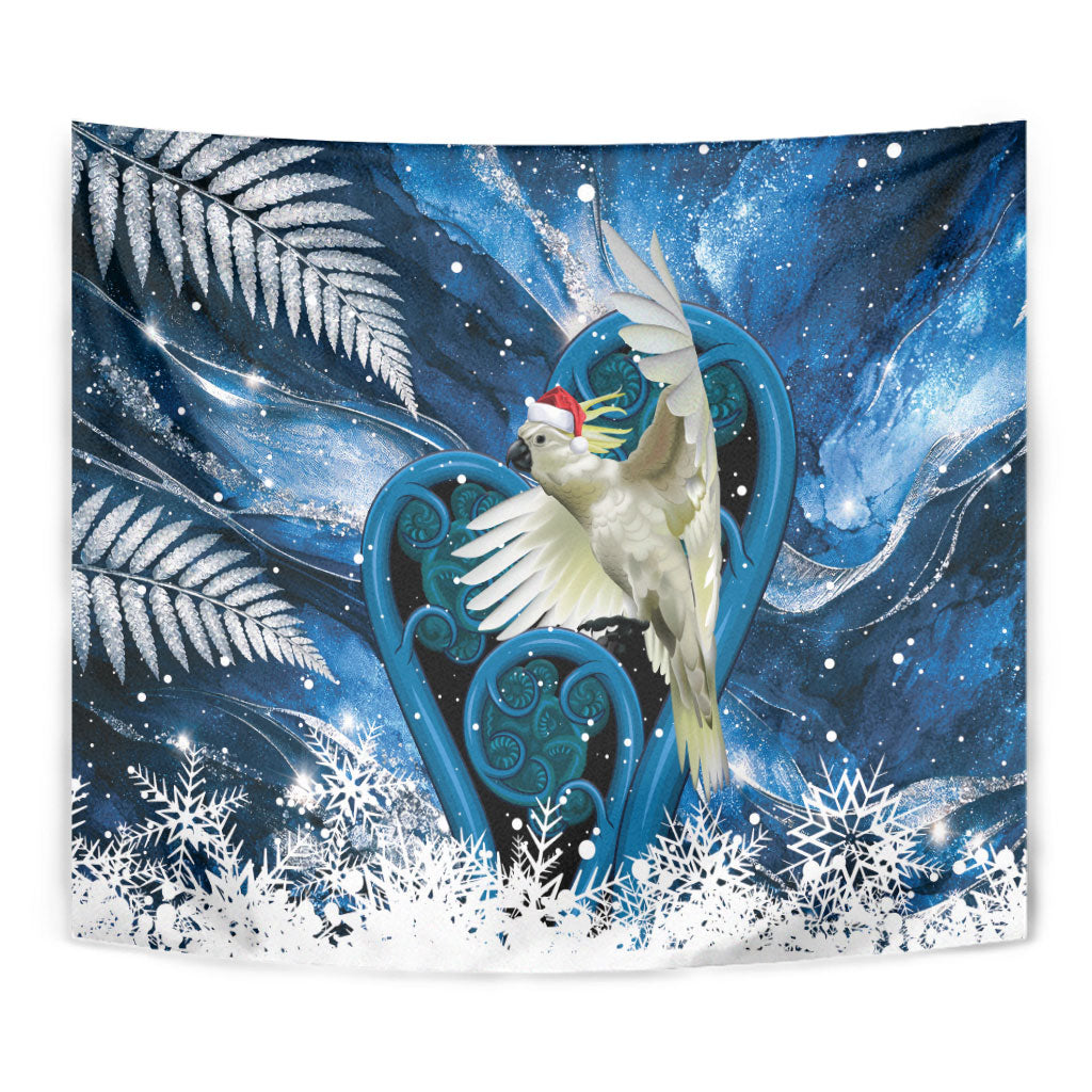 Sulphur-crested Cockatoo New Zealand Christmas In July Tapestry NZ Aroha Koru Fern Marble Vibes LT14 - Polynesian Pride