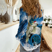 Sulphur-crested Cockatoo New Zealand Christmas In July Women Casual Shirt NZ Aroha Koru Fern Marble Vibes LT14 - Polynesian Pride