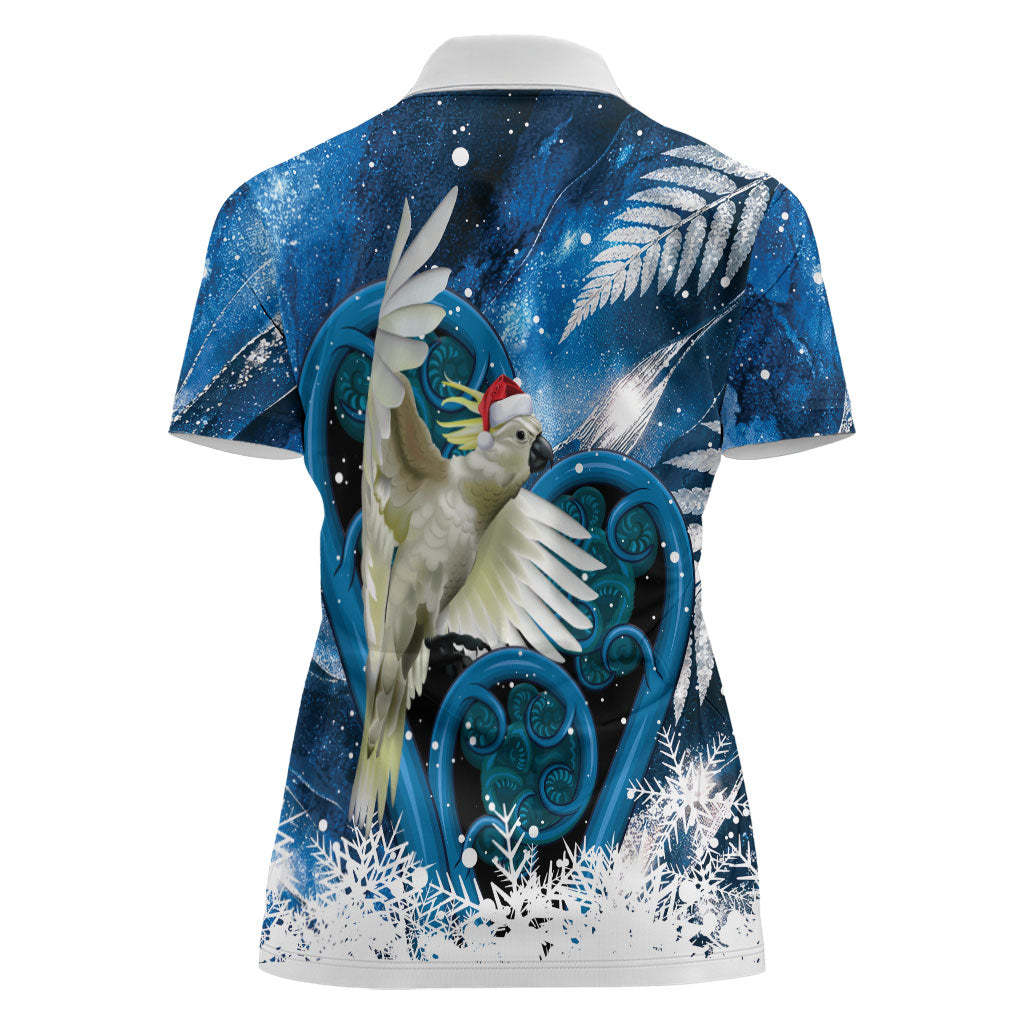 Sulphur-crested Cockatoo New Zealand Christmas In July Women Polo Shirt NZ Aroha Koru Fern Marble Vibes LT14 - Polynesian Pride